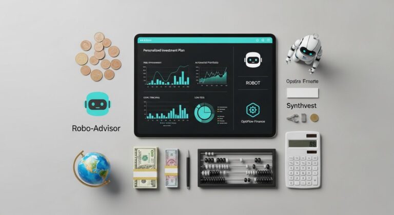 Featured illustration of a robo-advisor managing personal finance investments on a laptop