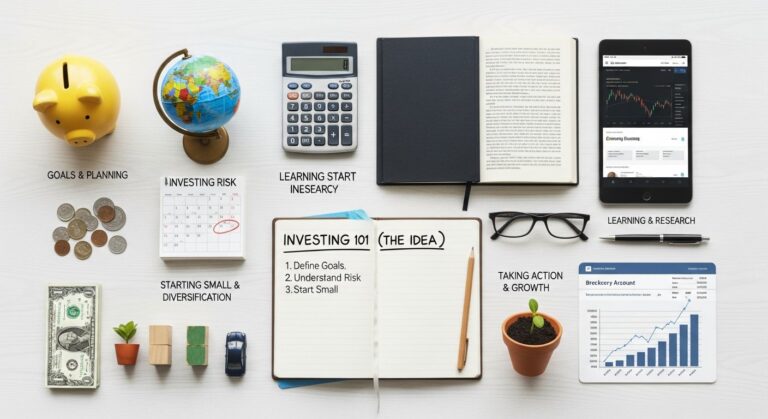 Person budgeting at a desk with laptop and calculator, researching investments for personal finance and career lifestyle news
