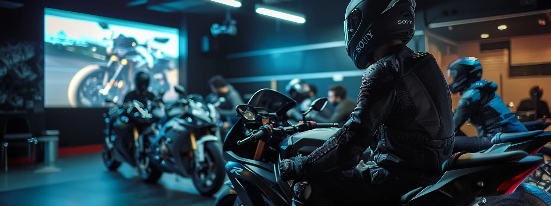 MTS Sussex: Comprehensive Training Guide for New Riders 1 a group of beginner riders learning about the api gateway of their motorcycles in an interactive class at mts sussex.