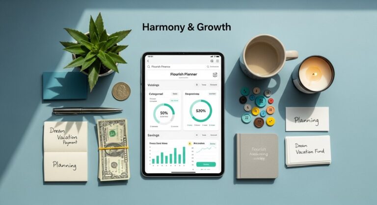 Person using budgeting apps on smartphone and laptop to track personal finances and monthly budget